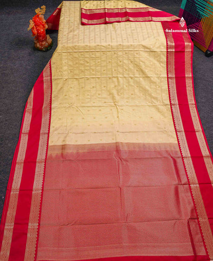 Semi Silk Saree - Light Lavender Mango Butta With Checks Along With Contrast Dark Brown Traditional Gap Border