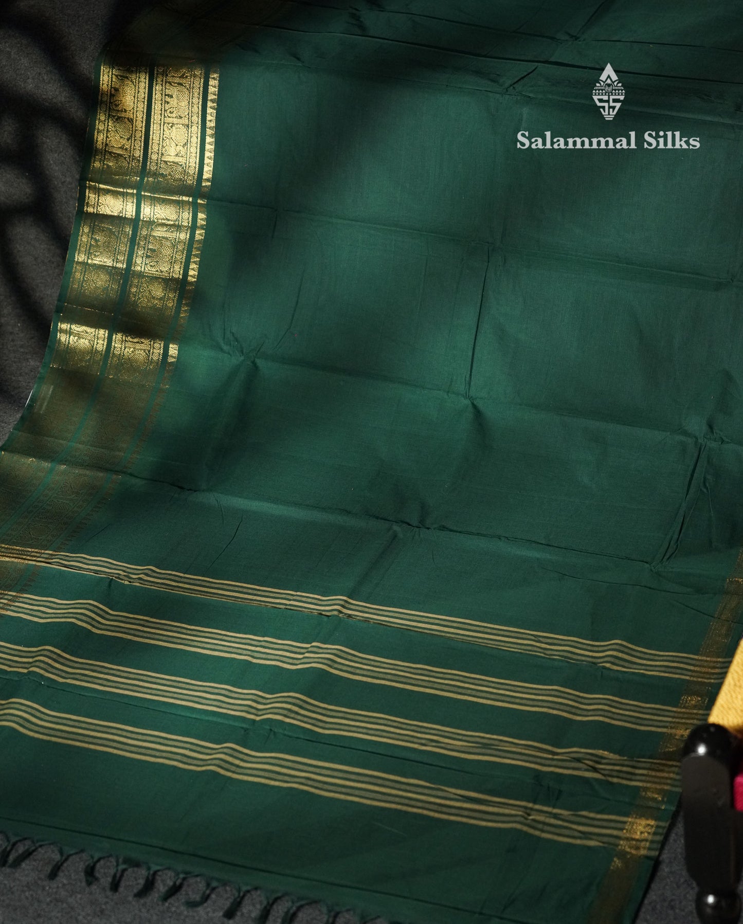 Beautiful Bottle Green Plain Pure Chettinad Cotton Saree With Self Traditional Evening Morning Border