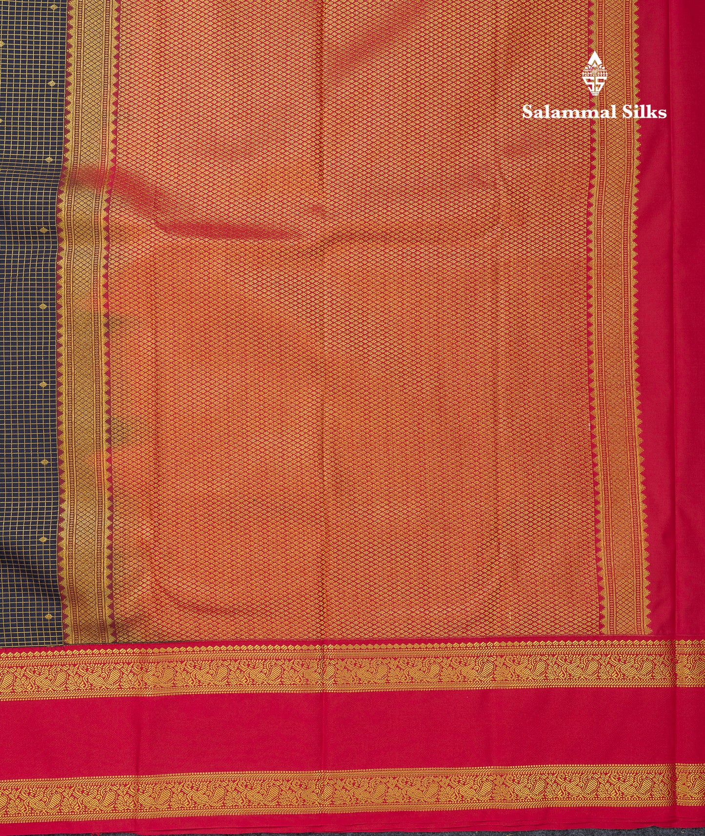 Beautiful Dark Navy Blue Small Checks With Butta Semi Silk Saree With Contrast Pink Traditional Gap Border