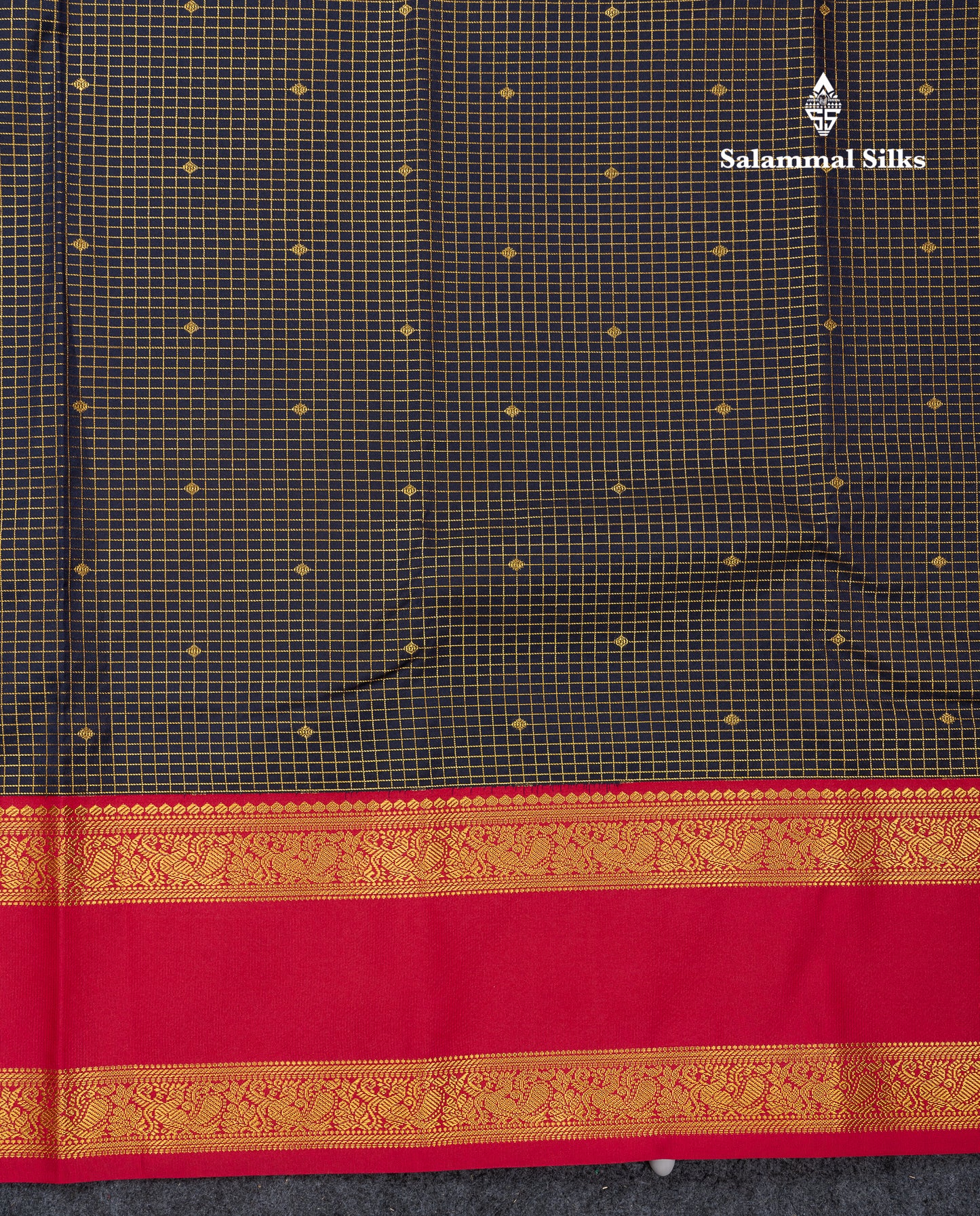 Beautiful Dark Navy Blue Small Checks With Butta Semi Silk Saree With Contrast Pink Traditional Gap Border