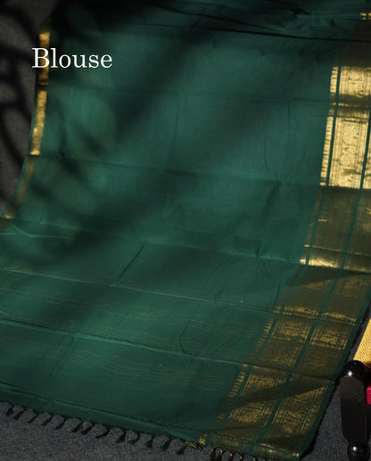 Beautiful Bottle Green Plain Pure Chettinad Cotton Saree With Self Traditional Evening Morning Border