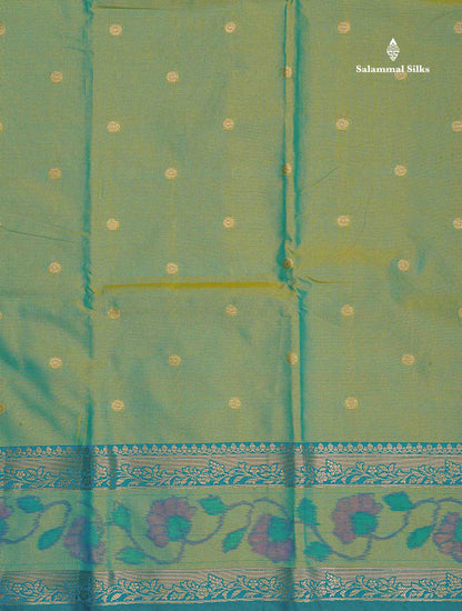 Semi Silk Saree - Olive Green Colour Body Zari Butta With Pochampally Fancy Border
