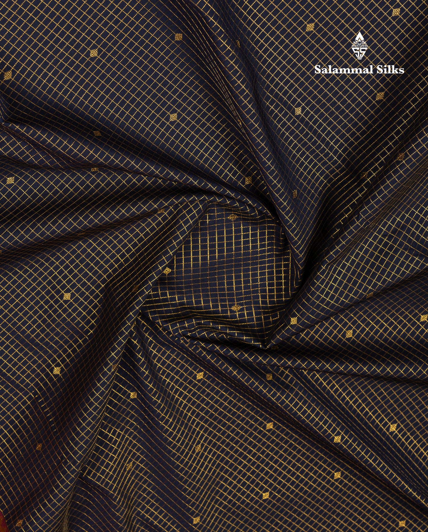 Beautiful Dark Navy Blue Small Checks With Butta Semi Silk Saree With Contrast Pink Traditional Gap Border