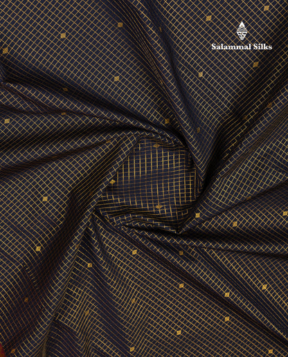 Beautiful Dark Navy Blue Small Checks With Butta Semi Silk Saree With Contrast Pink Traditional Gap Border