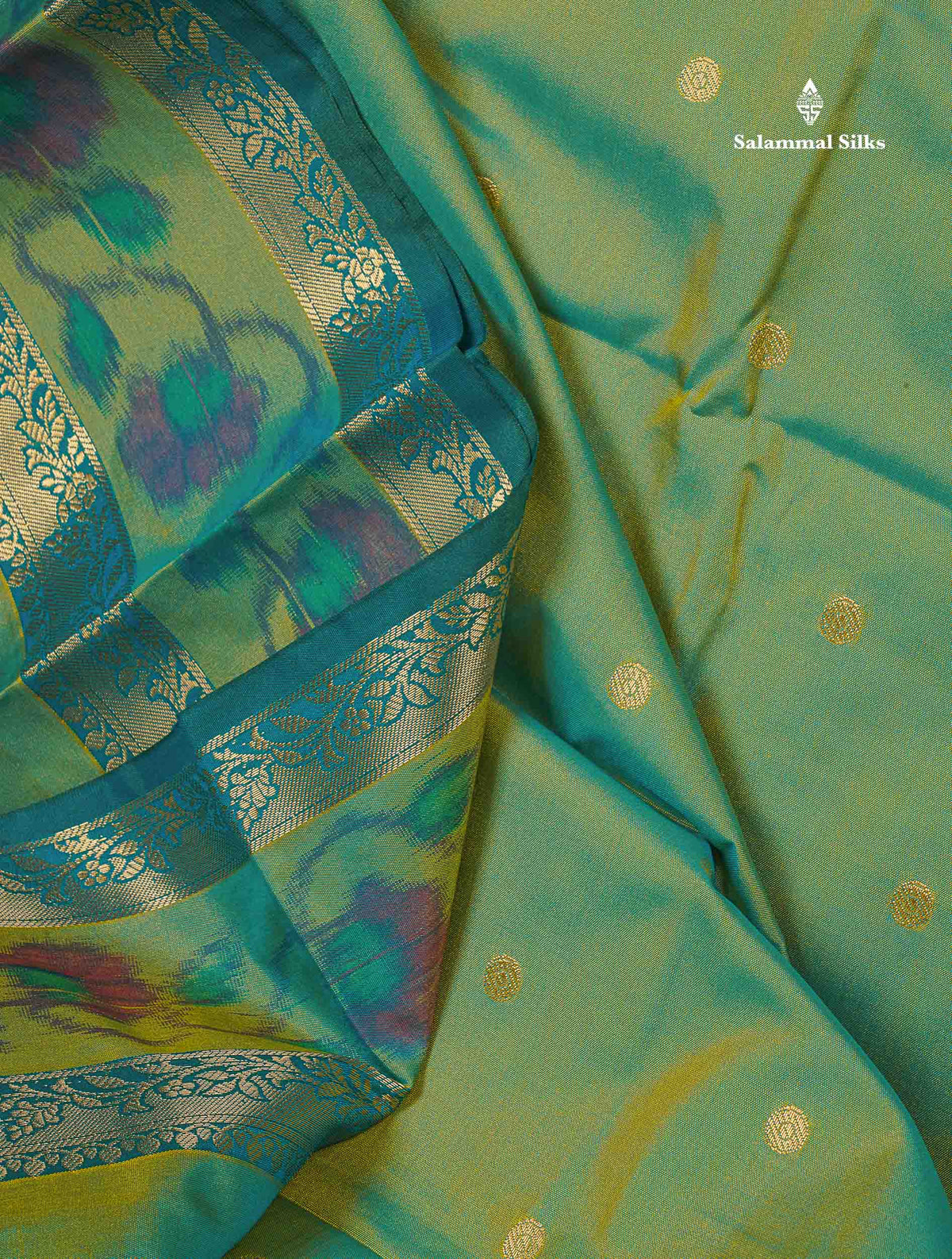 Semi Silk Saree - Olive Green Colour Body Zari Butta With Pochampally Fancy Border