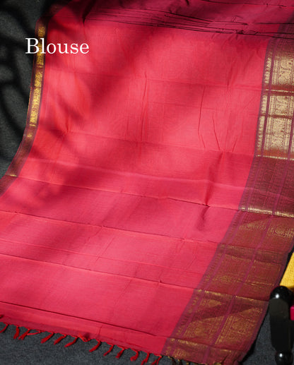 Beautiful Rust Orange Plain Pure Chettinad Cotton Saree With Contrast Dark Brown Traditional Evening Morning Border