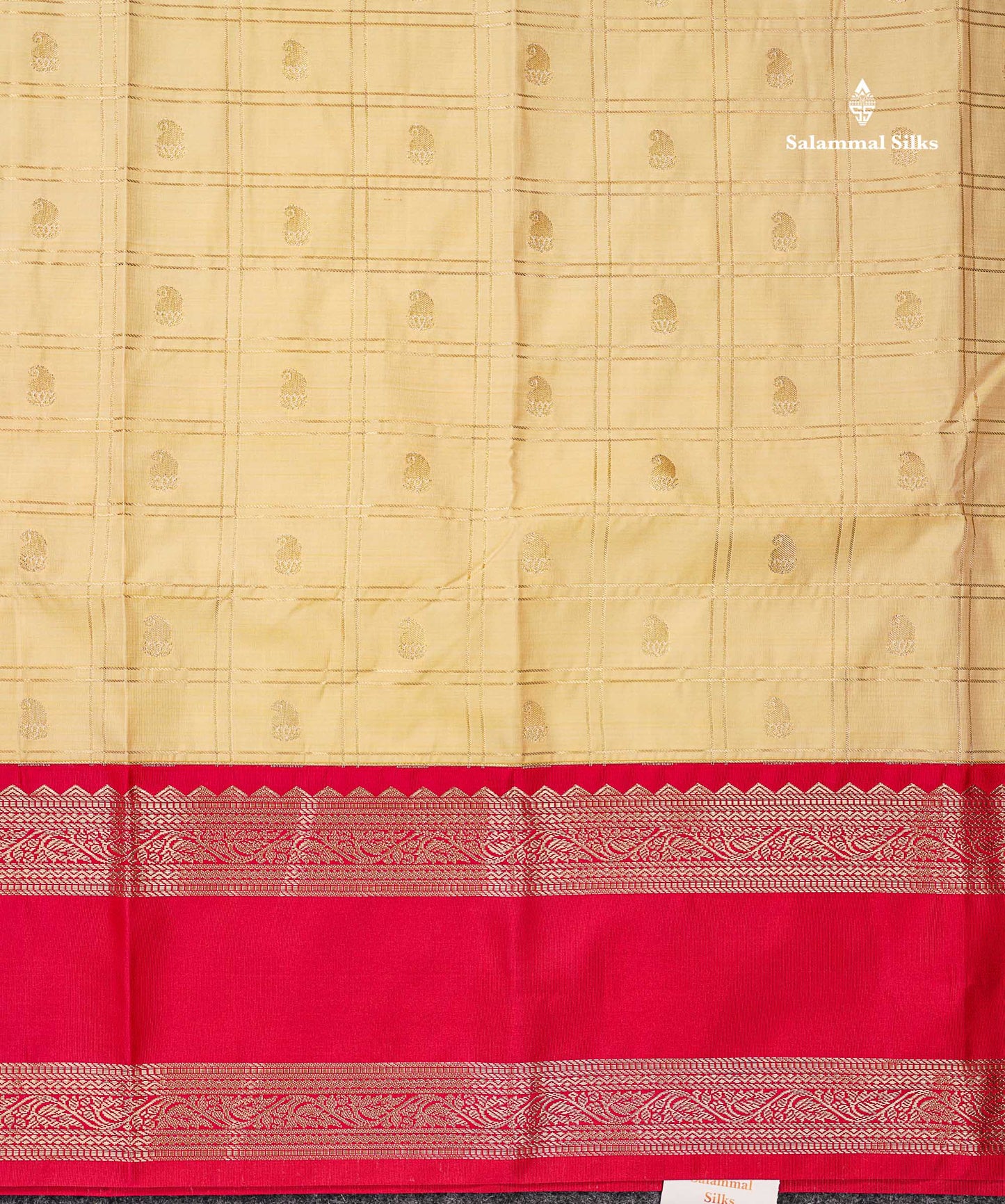Semi Silk Saree - Light Lavender Mango Butta With Checks Along With Contrast Dark Brown Traditional Gap Border