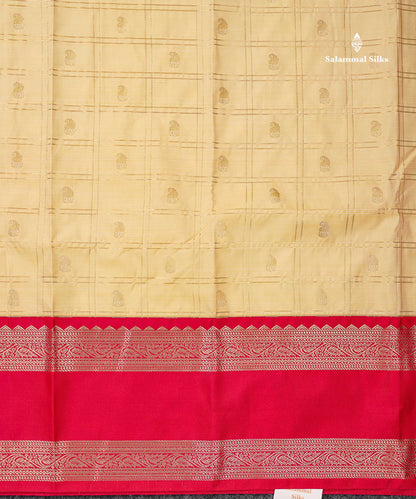 Semi Silk Saree - Light Lavender Mango Butta With Checks Along With Contrast Dark Brown Traditional Gap Border