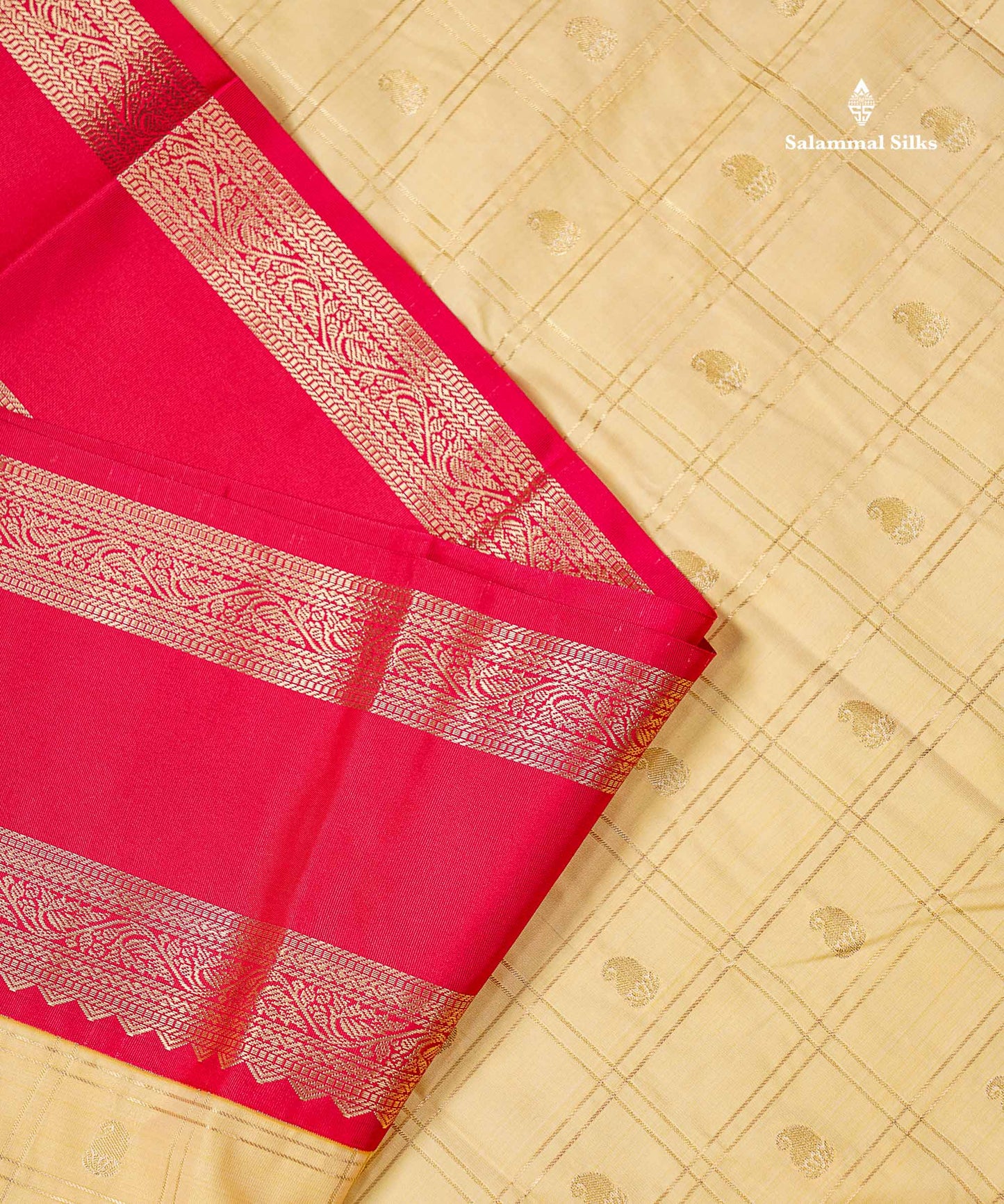 Semi Silk Saree - Light Lavender Mango Butta With Checks Along With Contrast Dark Brown Traditional Gap Border
