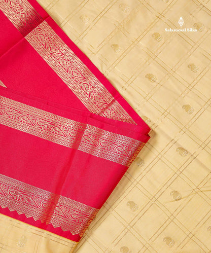 Semi Silk Saree - Light Lavender Mango Butta With Checks Along With Contrast Dark Brown Traditional Gap Border