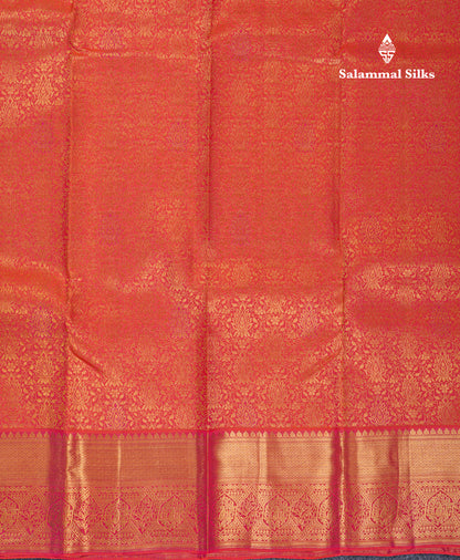 Beautiful Dual Tone Pinkish Orange Bridal Pure Kanjivaram Silk Saree With Traditional Border
