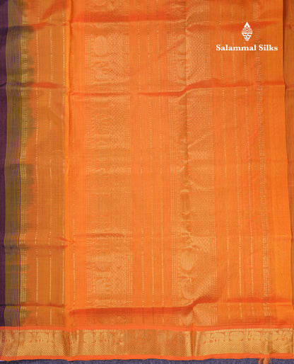 Beautiful Dark Brown Pure Silk Cotton Saree With Contrast Orange Traditional Border