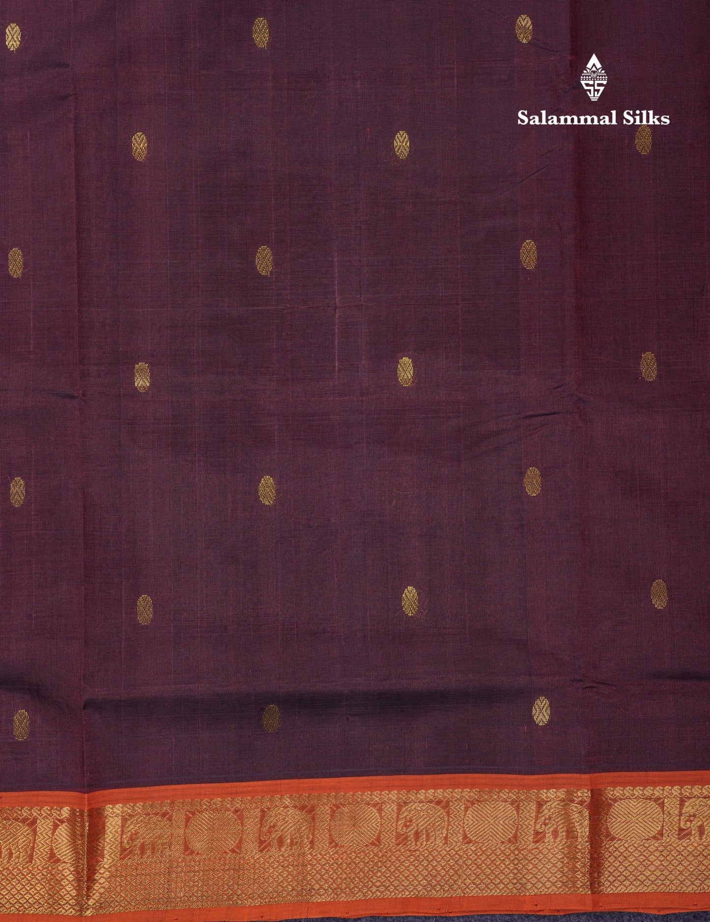 Beautiful Dark Brown Pure Silk Cotton Saree With Contrast Orange Traditional Border