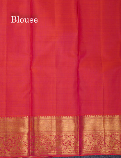 Beautiful Dual Tone Pinkish Orange Bridal Pure Kanjivaram Silk Saree With Traditional Border