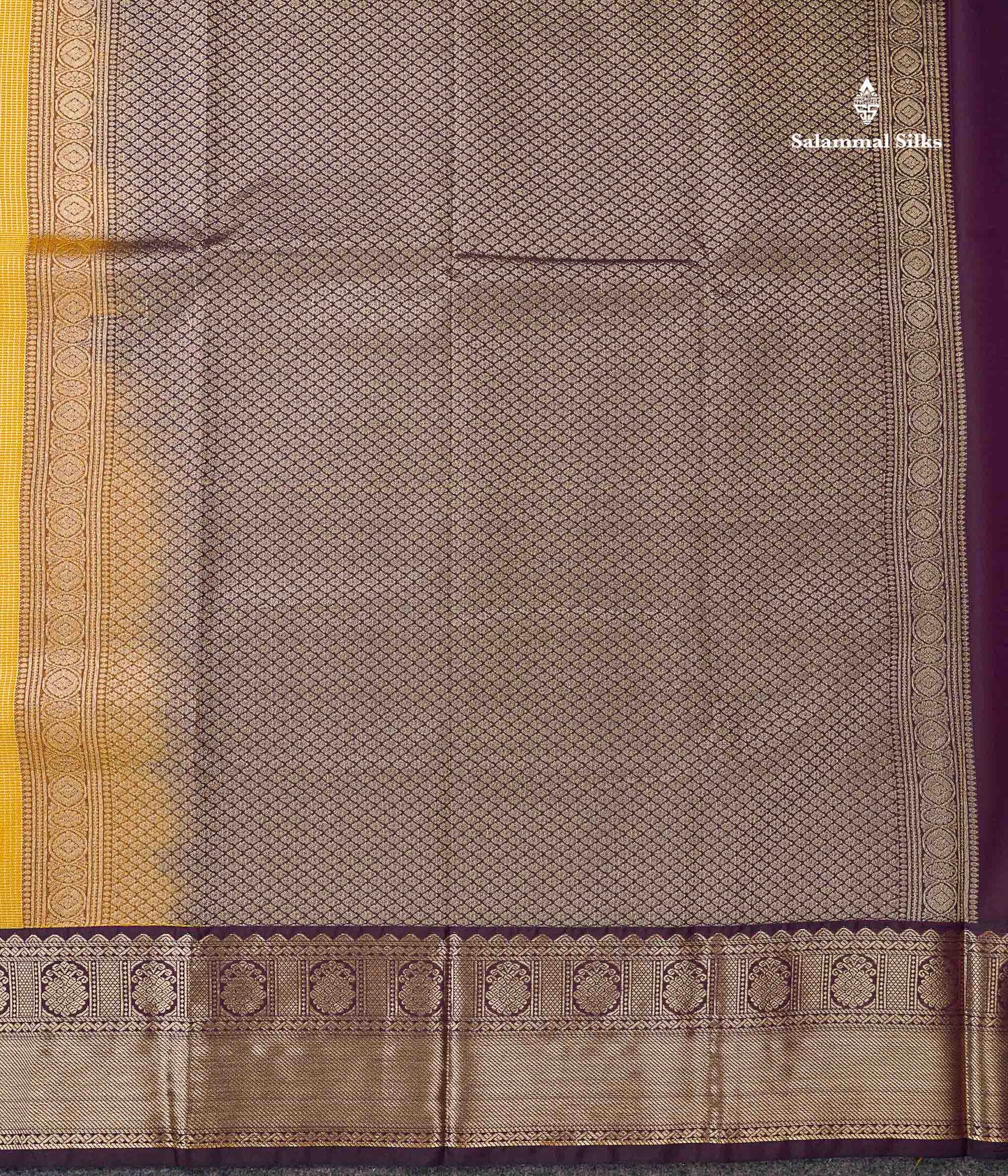 Semi Silk Saree - Orange Butta With Vaira Oosi Tiny Checks Along With Contrast Dark Purple Border