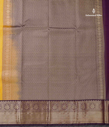 Semi Silk Saree - Orange Butta With Vaira Oosi Tiny Checks Along With Contrast Dark Purple Border