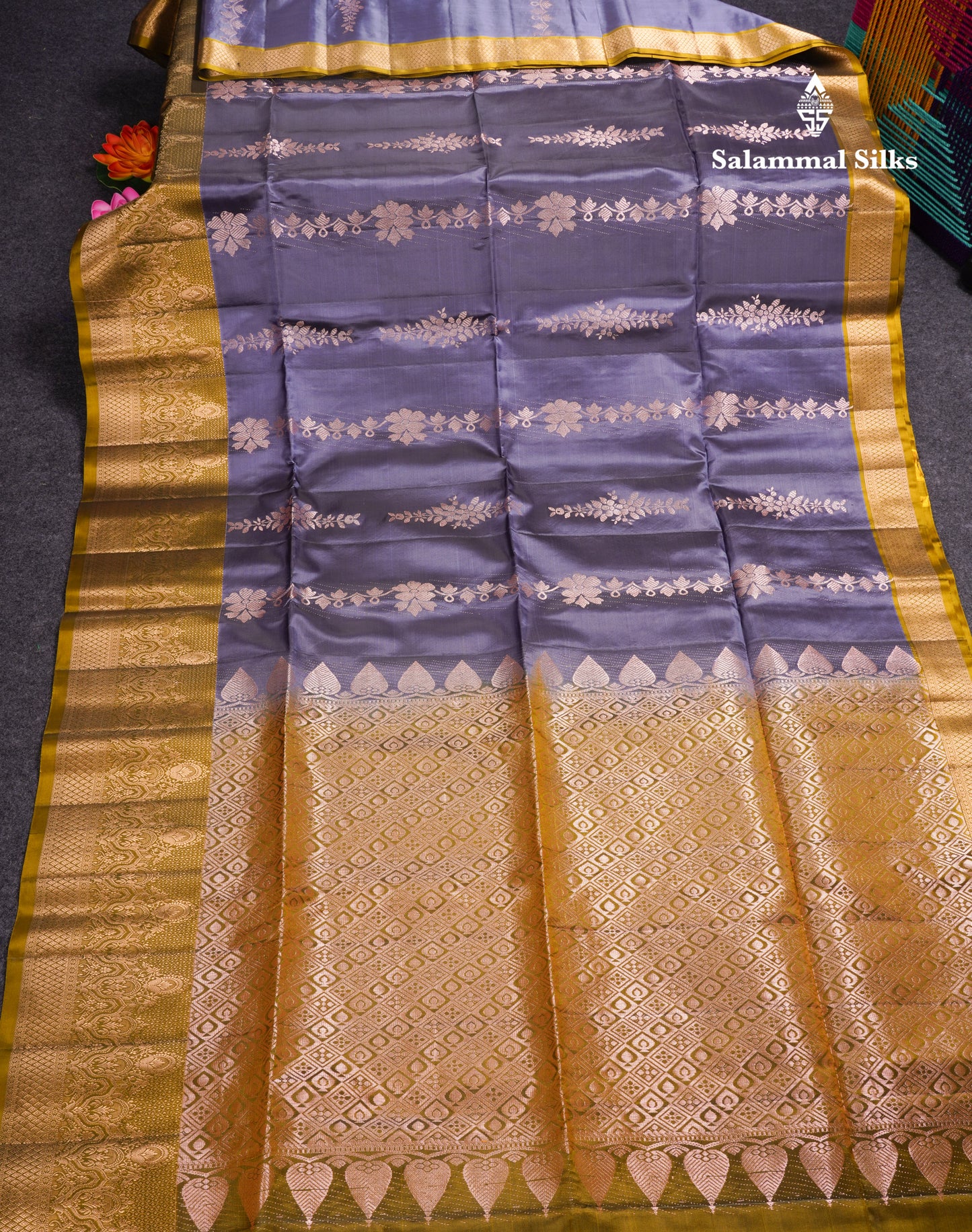 Blue Shade Pure Silk Mix Soft Silk Saree With Contrast Olive Mustard Yellow Border