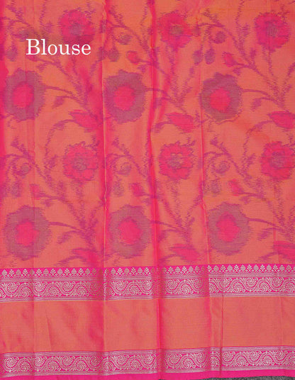 Semi Silk Saree - Olive Green Colour Body Zari Butta With Pochampally Fancy Border