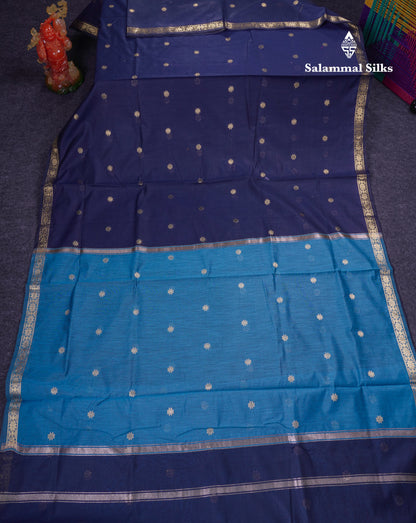 Beautiful Navy Blue Maheshwar Cotton Saree With Contrast Blue Blouse