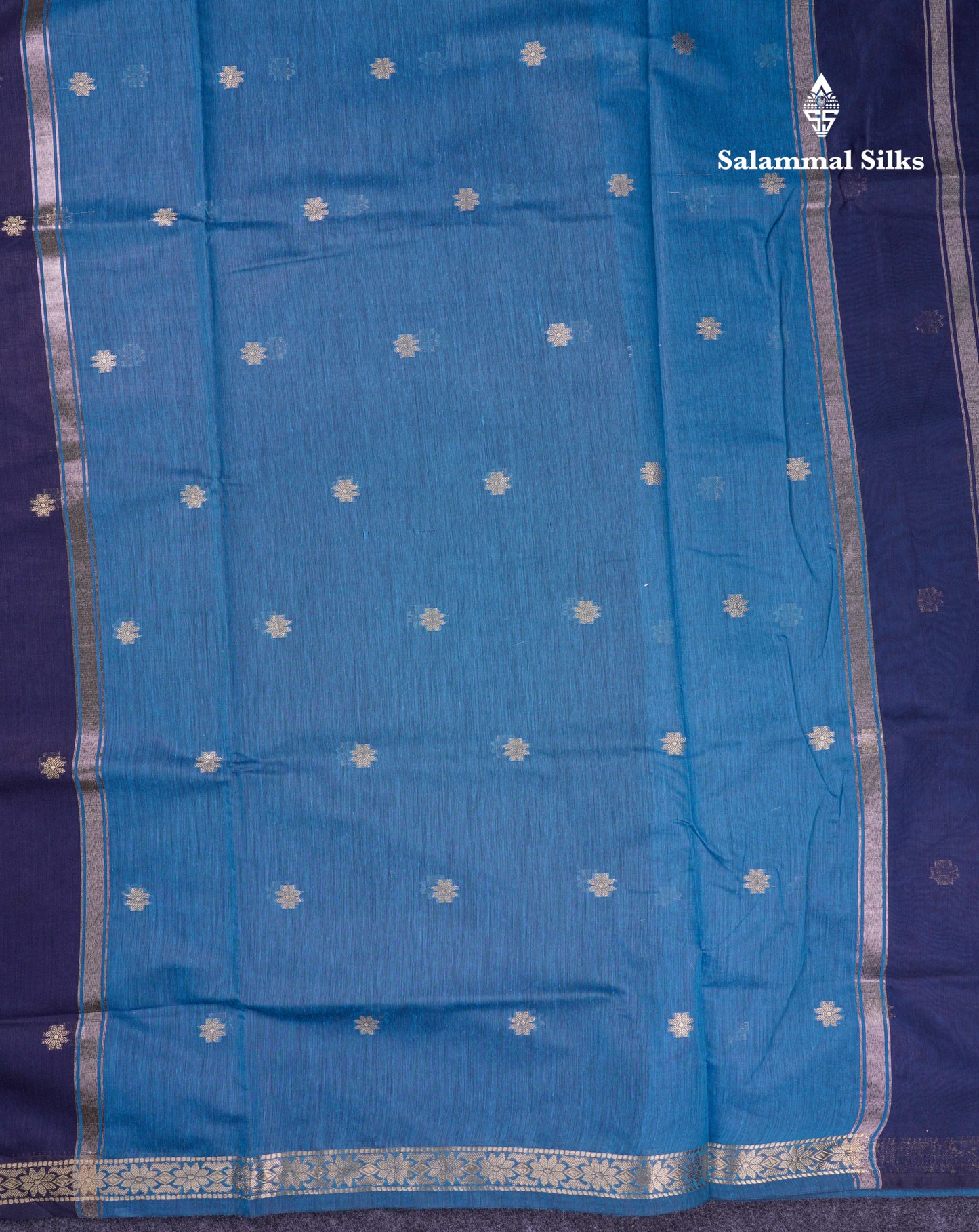 Beautiful Navy Blue Maheshwar Cotton Saree With Contrast Blue Blouse