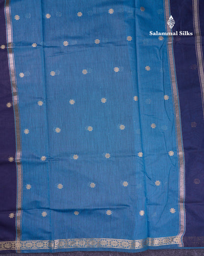 Beautiful Navy Blue Maheshwar Cotton Saree With Contrast Blue Blouse