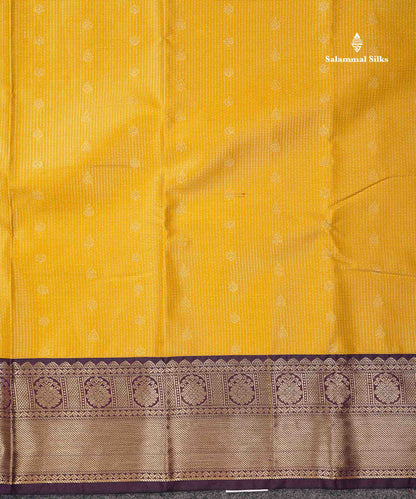 Semi Silk Saree - Orange Butta With Vaira Oosi Tiny Checks Along With Contrast Dark Purple Border