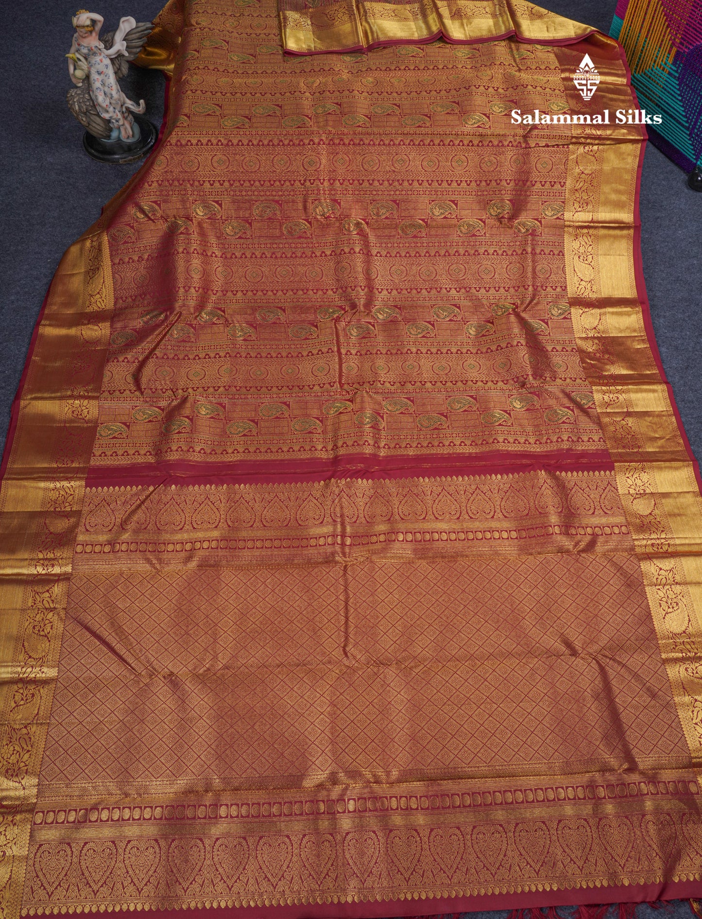 Beautiful Dark Maroon Menakari Work Bridal Pure Kanjivaram Silk Saree With Traditional Border