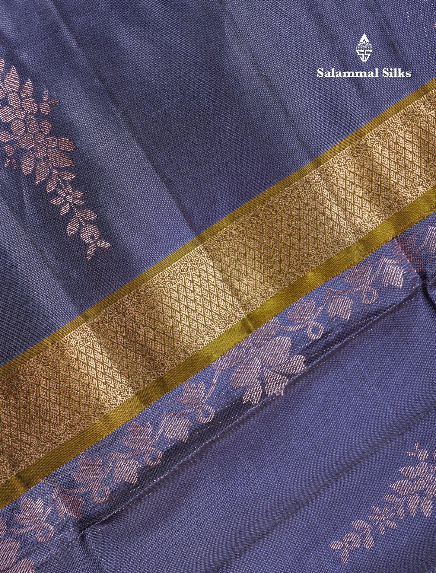 Blue Shade Pure Silk Mix Soft Silk Saree With Contrast Olive Mustard Yellow Border
