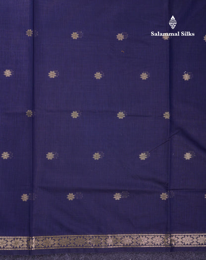 Beautiful Navy Blue Maheshwar Cotton Saree With Contrast Blue Blouse
