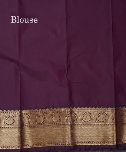 Semi Silk Saree - Orange Butta With Vaira Oosi Tiny Checks Along With Contrast Dark Purple Border
