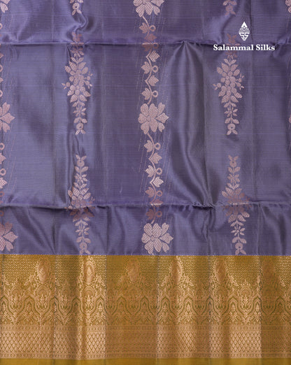 Blue Shade Pure Silk Mix Soft Silk Saree With Contrast Olive Mustard Yellow Border