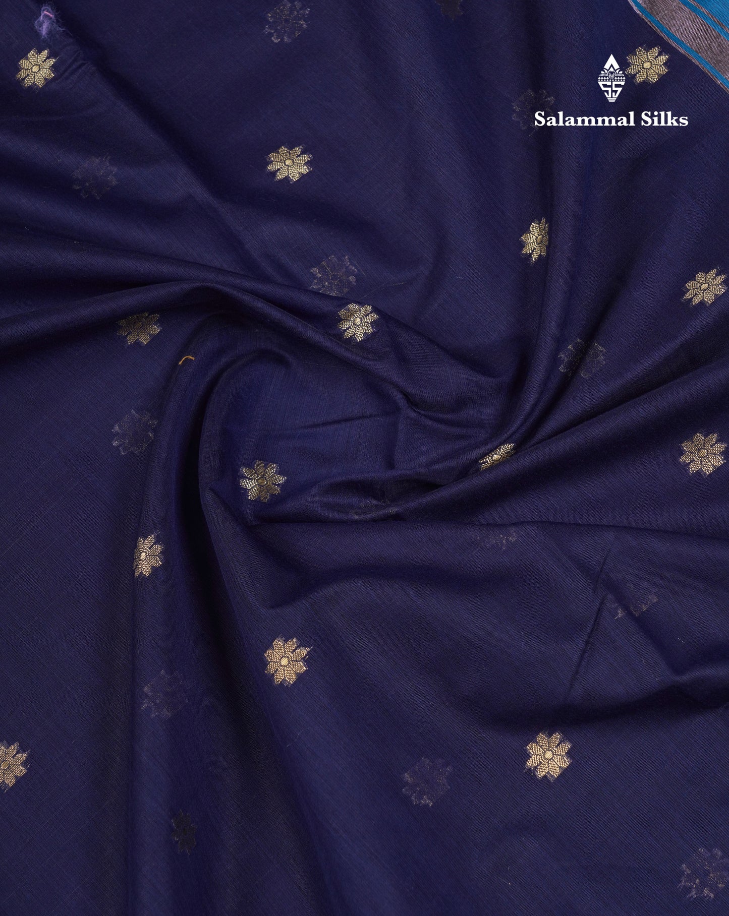 Beautiful Navy Blue Maheshwar Cotton Saree With Contrast Blue Blouse