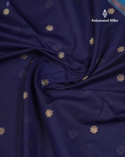 Beautiful Navy Blue Maheshwar Cotton Saree With Contrast Blue Blouse