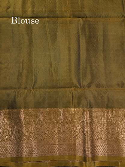 Blue Shade Pure Silk Mix Soft Silk Saree With Contrast Olive Mustard Yellow Border