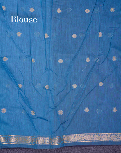 Beautiful Navy Blue Maheshwar Cotton Saree With Contrast Blue Blouse