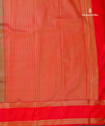 Semi Silk Saree - Peacock Blue Butta With Checks Along With Contrast Chilly Red Traditional Gap Border