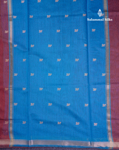 Beautiful Navy Blue Maheshwar Cotton Saree With Contrast Blue Blouse