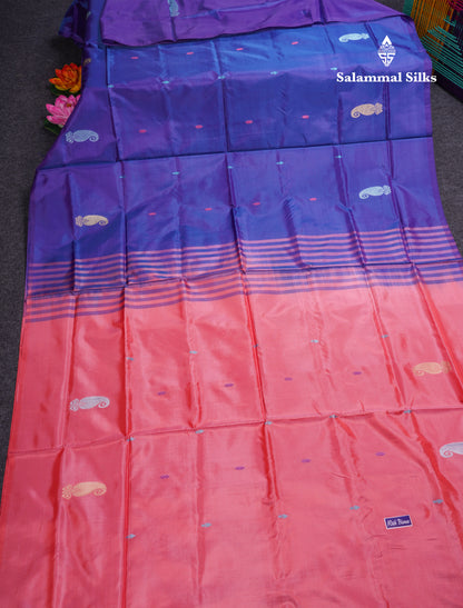 Dual Tone Violet Banana Pinth Saree (Vaazhainaar Pattu) With Contrast Pinkish Peach Blouse