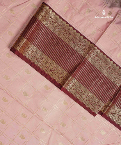 Semi Silk Saree - Mustard Yellow Mango Butta With Checks Along With Contrast Dark Brown Traditional Border