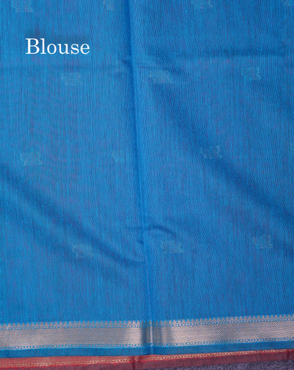 Beautiful Navy Blue Maheshwar Cotton Saree With Contrast Blue Blouse