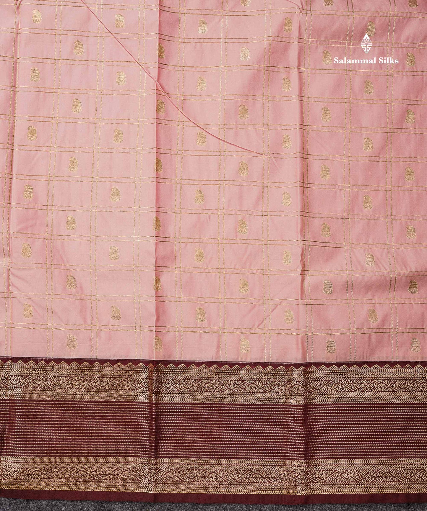 Semi Silk Saree - Mustard Yellow Mango Butta With Checks Along With Contrast Dark Brown Traditional Border