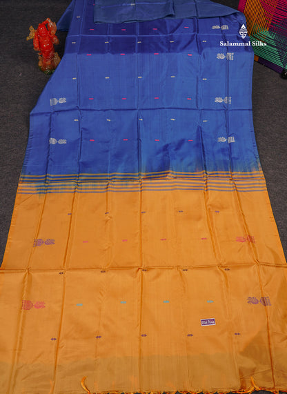Blue Banana Pinth Saree (Vaazhainaar Pattu) With Contrast Mustard Yellow Blouse