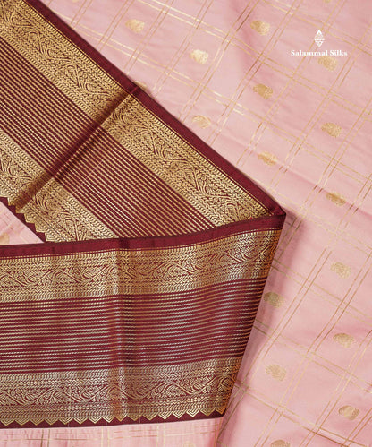 Semi Silk Saree - Mustard Yellow Mango Butta With Checks Along With Contrast Dark Brown Traditional Border