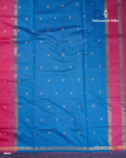 Beautiful Pink Maheshwar Cotton Saree With Contrast Blue Blouse