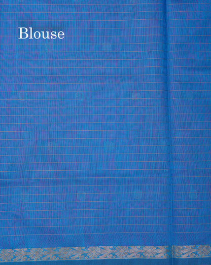 Beautiful Pink Maheshwar Cotton Saree With Contrast Blue Blouse