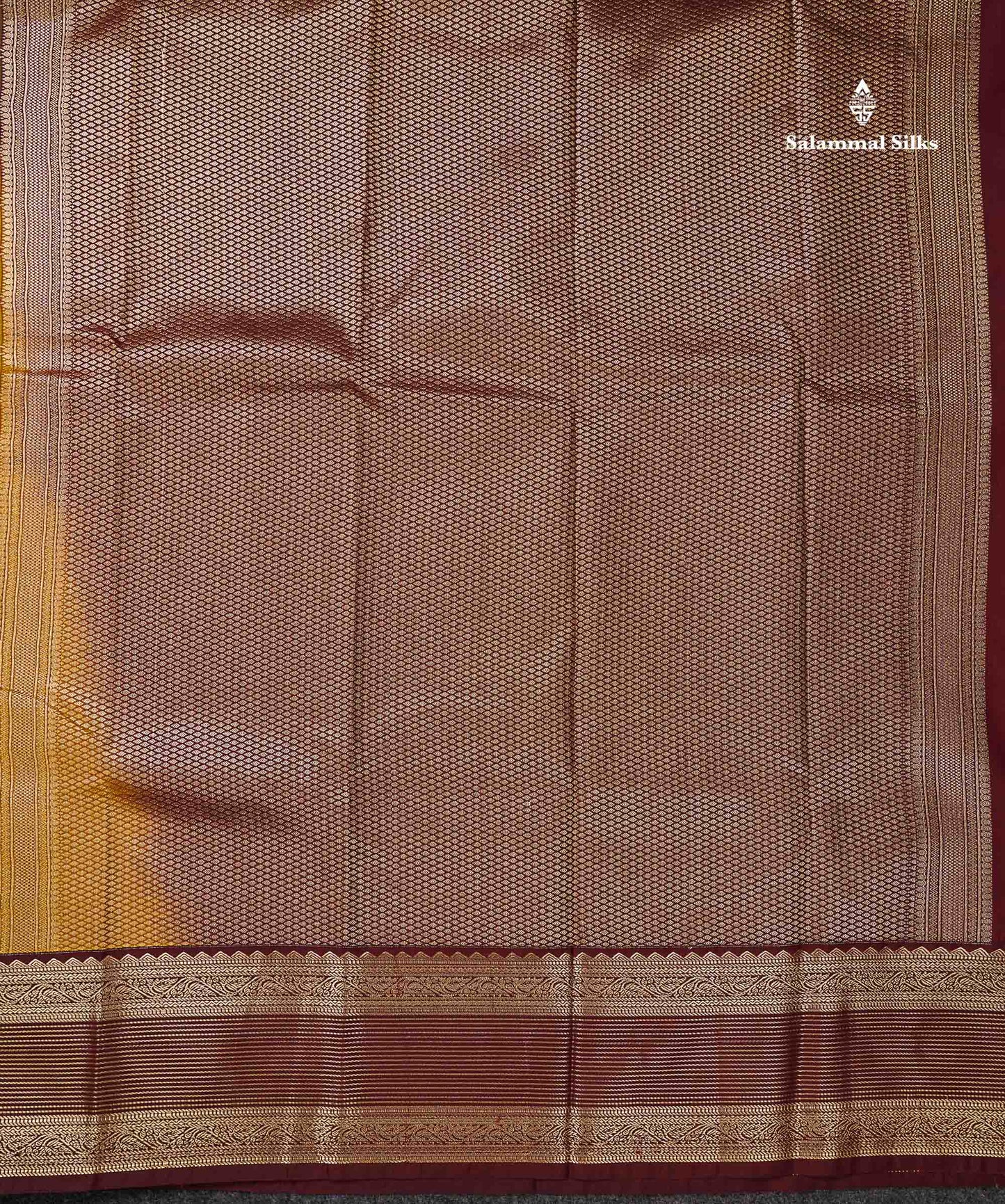 Semi Silk Saree - Mustard Yellow Mango Butta With Checks Along With Contrast Dark Brown Traditional Border