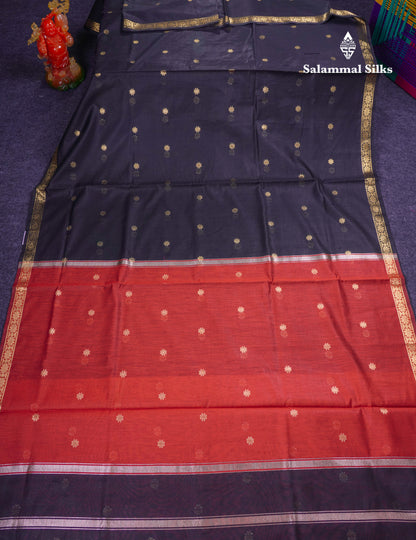 Beautiful Navy Blue Maheshwar Cotton Saree With Contrast Blue Blouse