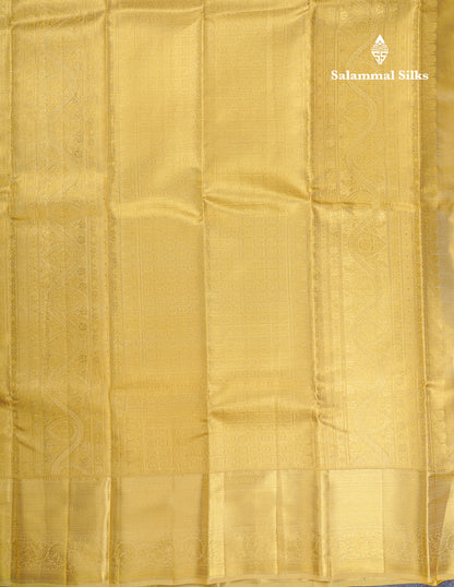 Beautiful Gold Tissue Bridal Pure Kanjivaram Silk Saree With Contrast Golden Yellow Border