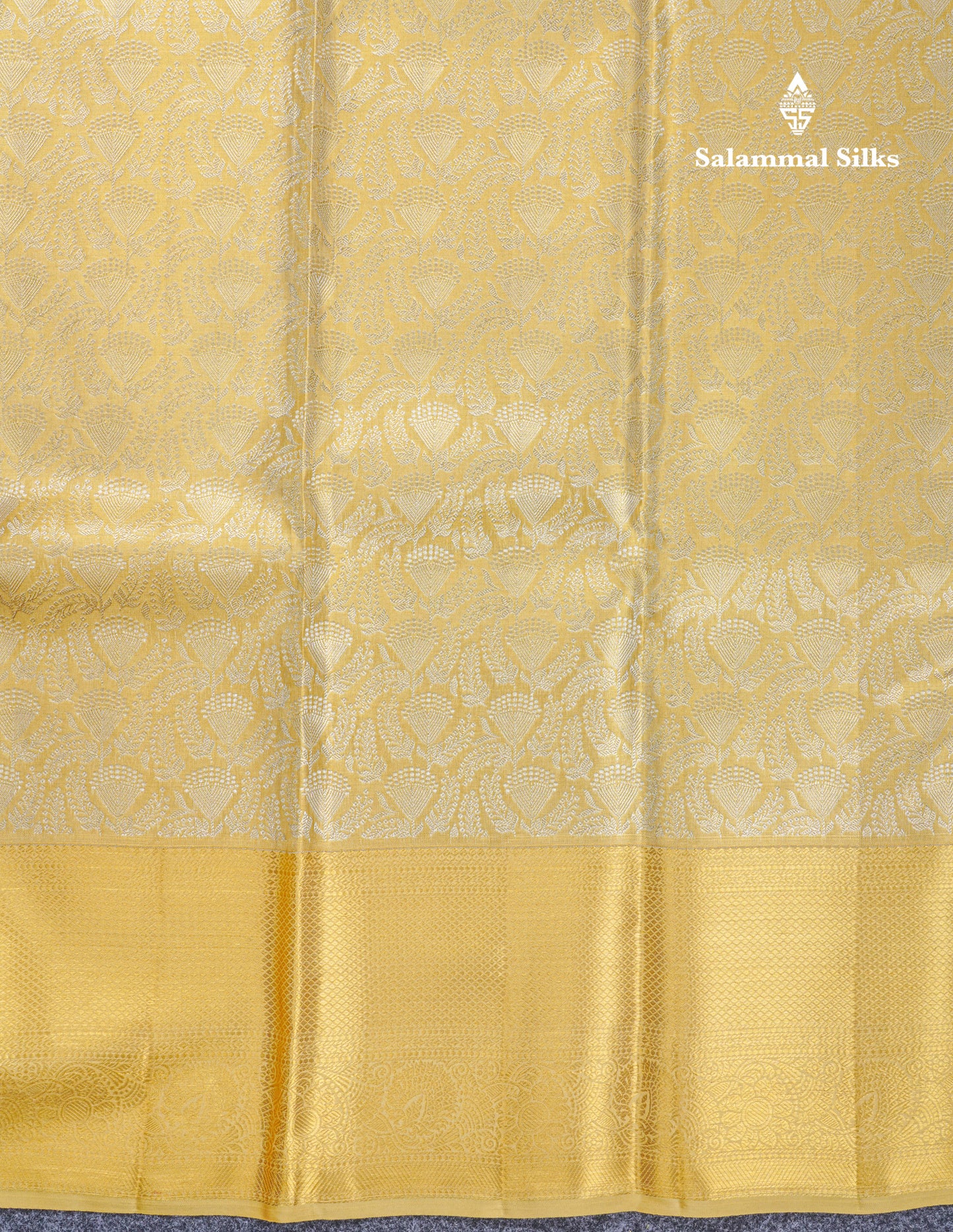 Beautiful Gold Tissue Bridal Pure Kanjivaram Silk Saree With Contrast Golden Yellow Border