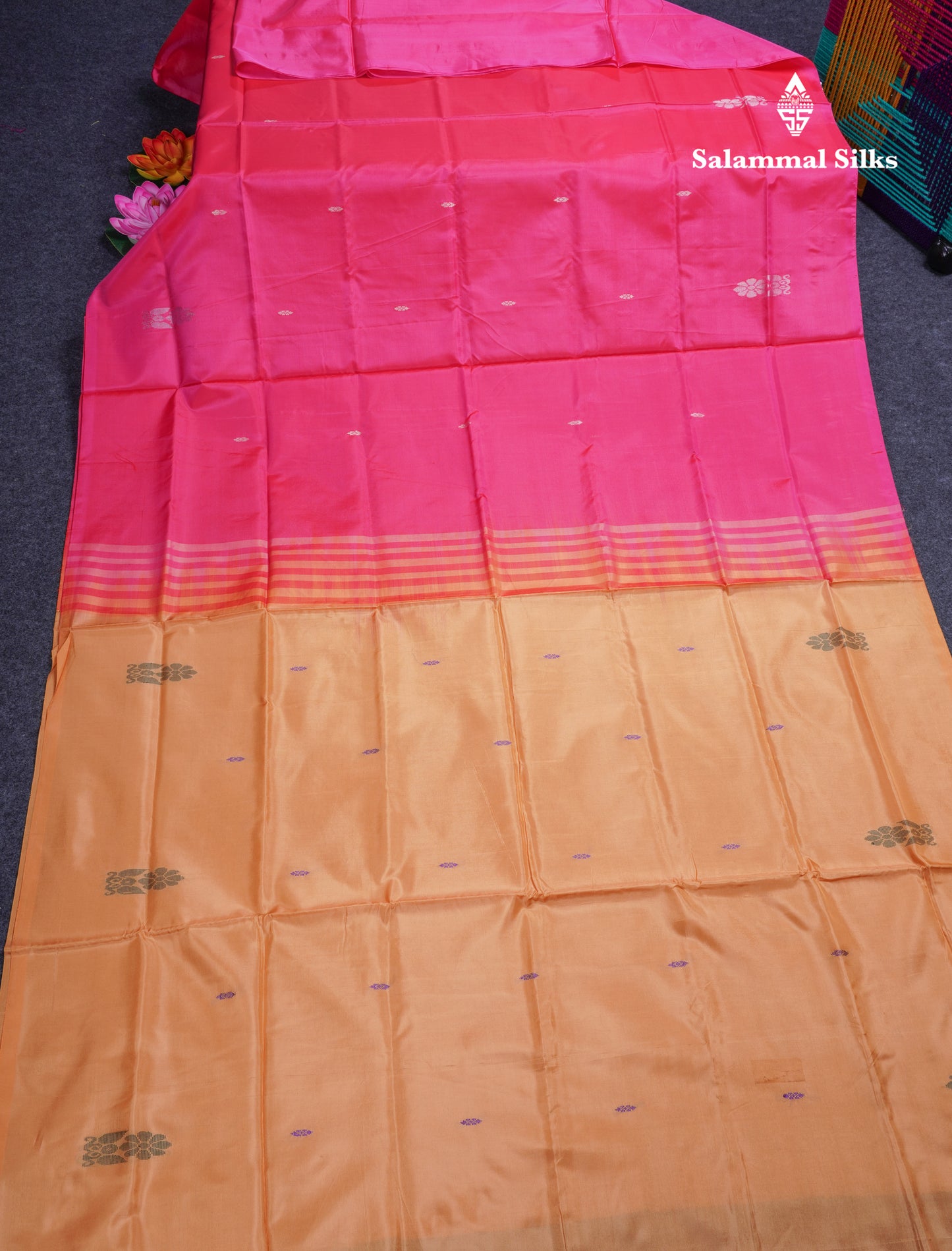Rani Pink Banana Pinth Saree (Vaazhainaar Pattu) With Contrast Sandal Blouse